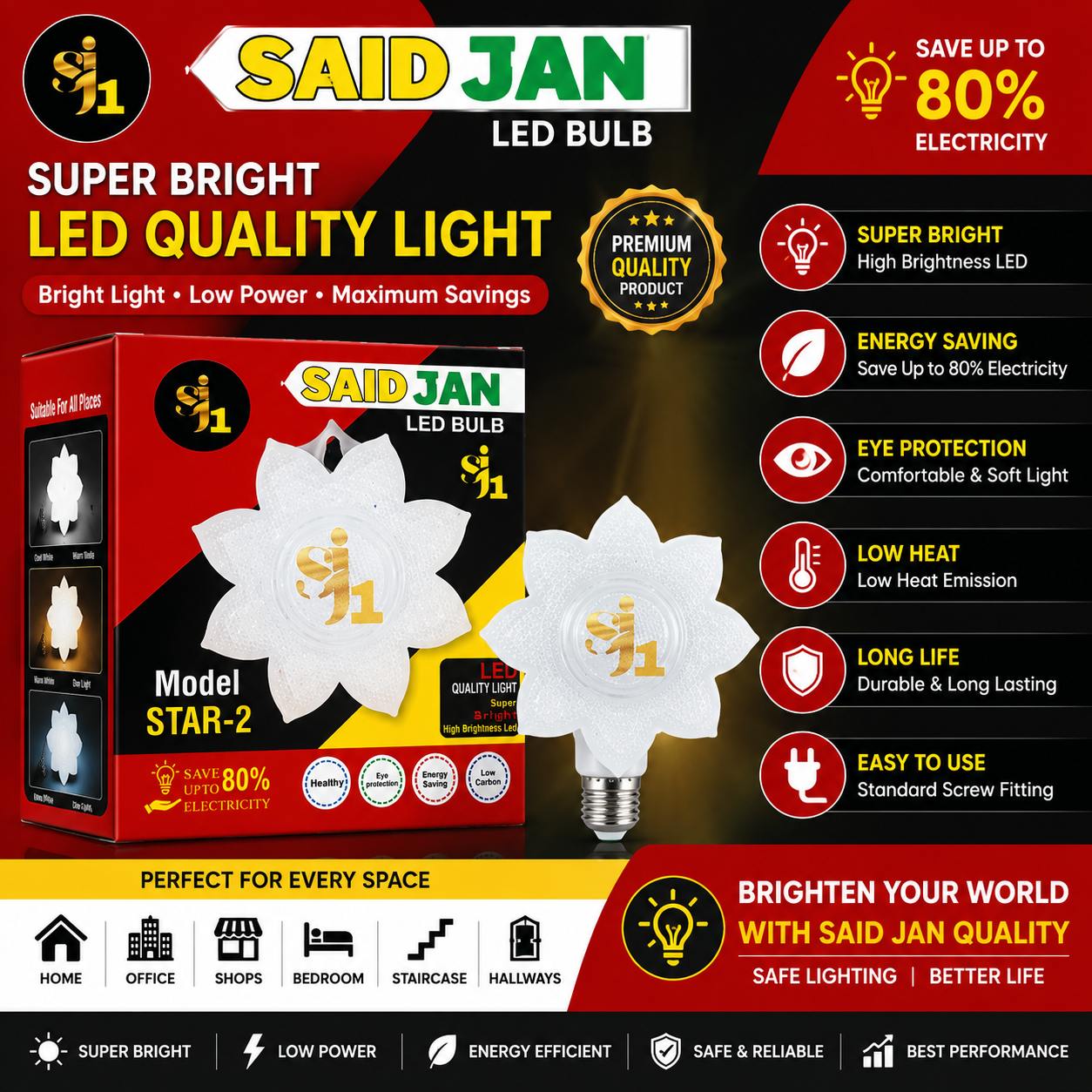 SAID JAN LED Bulb STAR-2 | Super Bright Energy Saving LED Light