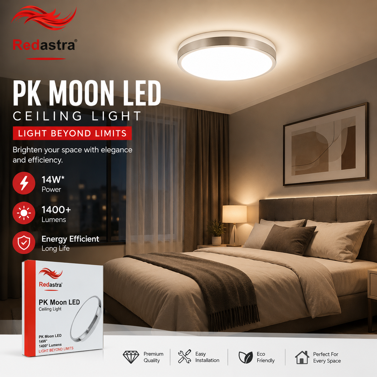 Redastra PK Moon LED Ceiling Light 14W | 1400 Lumens Energy Saving Light