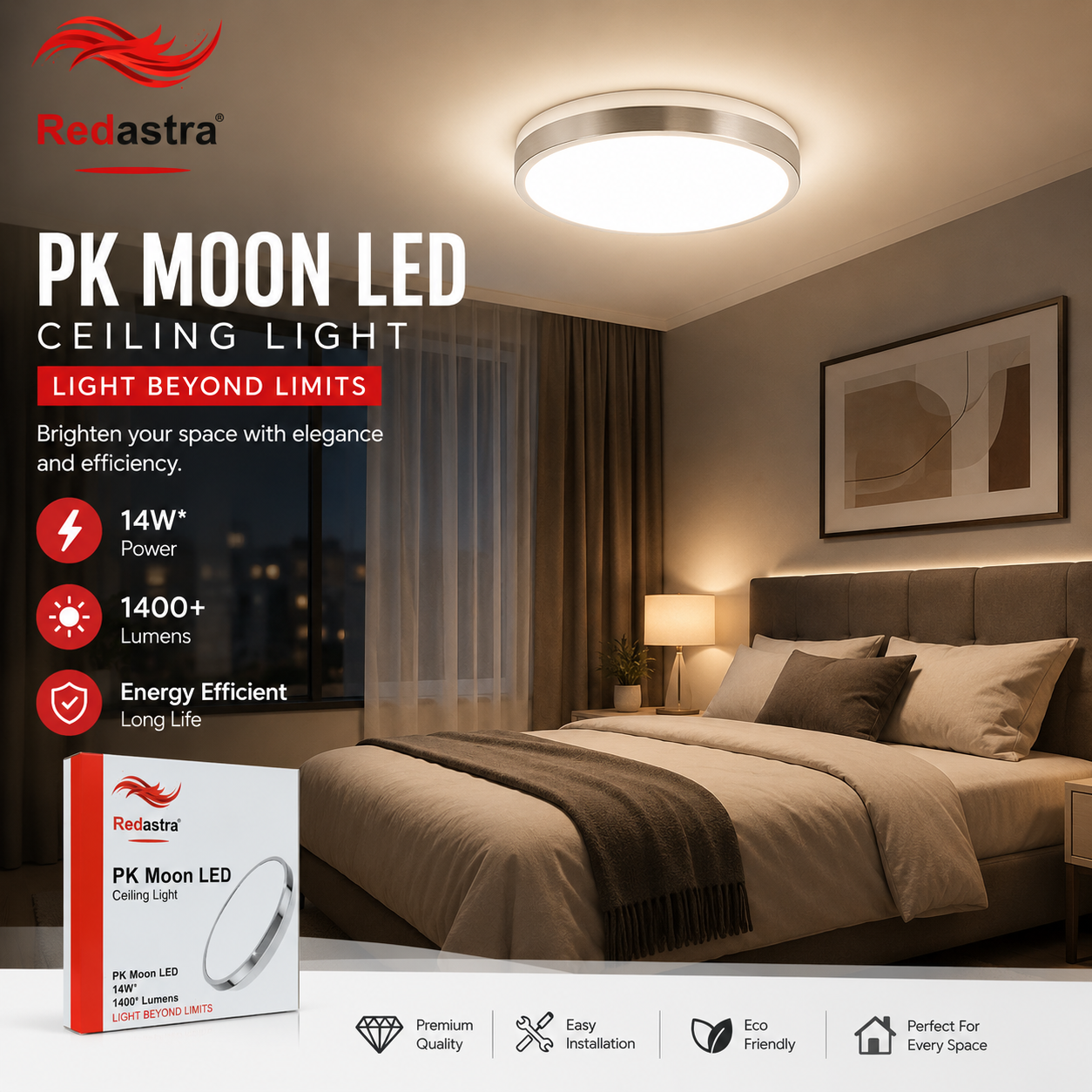 Redastra PK Moon LED Ceiling Light 14W | 1400 Lumens Energy Saving Light
