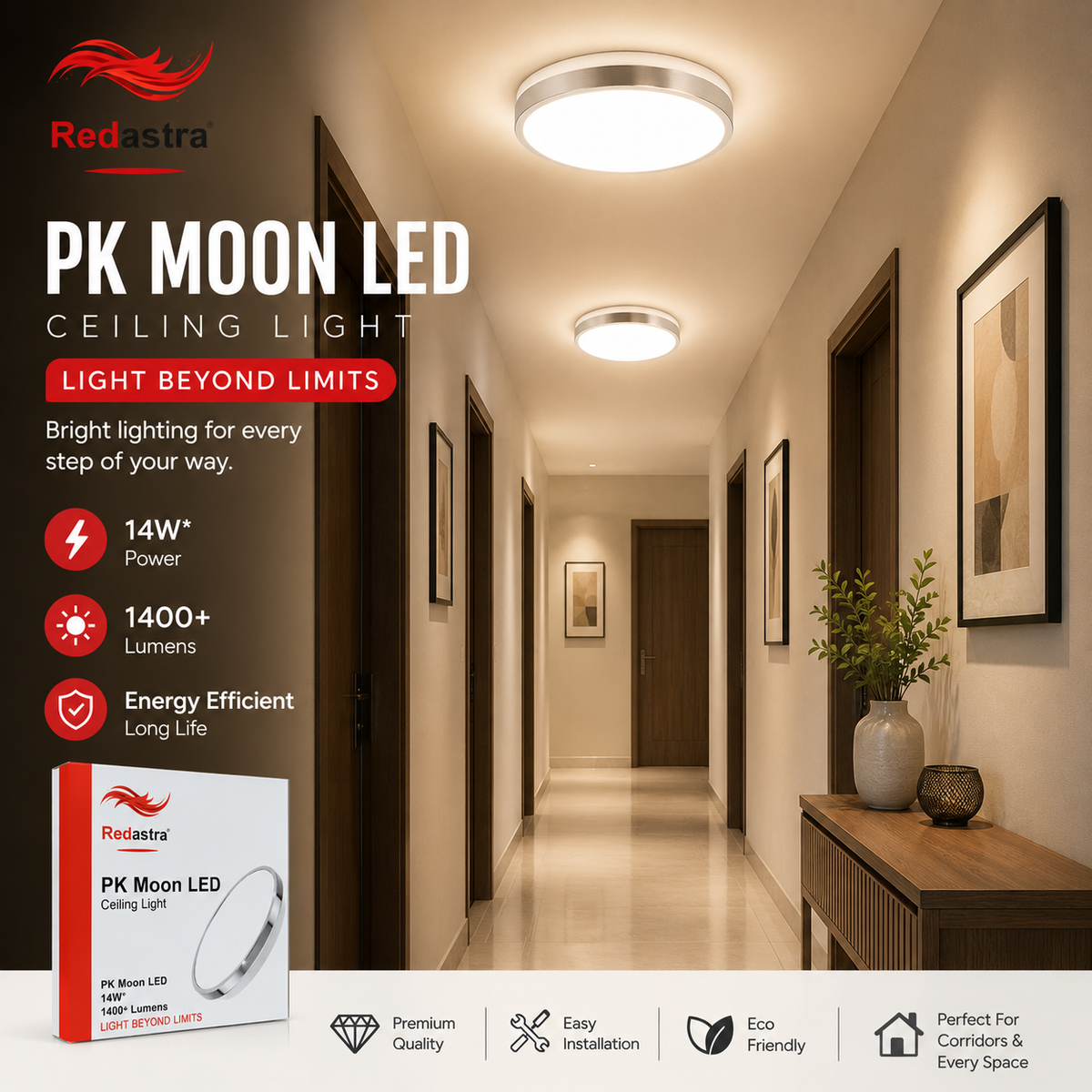 Redastra PK Moon LED Ceiling Light 14W | 1400 Lumens Energy Saving Light