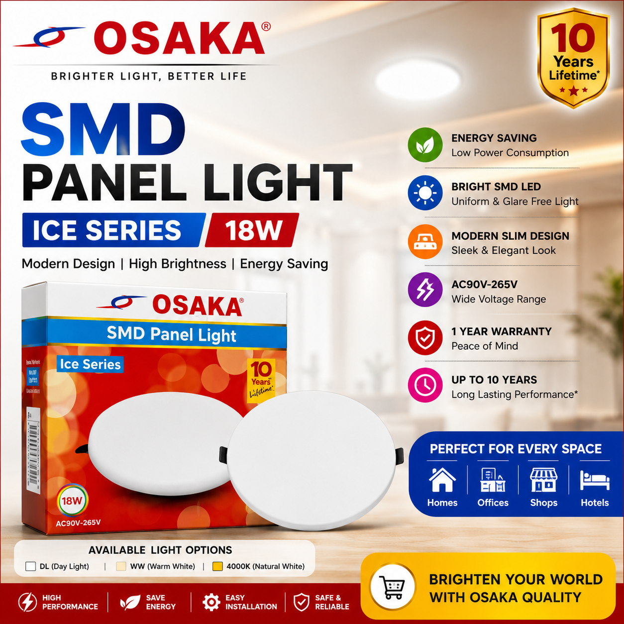 OSAKA 18W SMD Panel Light – Ice Series | Ultra Slim LED Ceiling Light