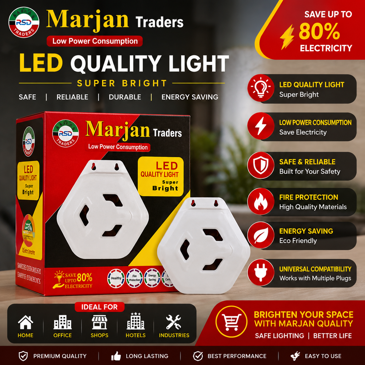 Marjan Traders LED Wall Light | Energy Saving Plug-in Night Light