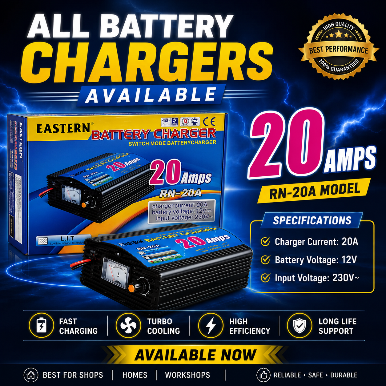 Eastern 20A Battery Charger RN-20A – 12V Heavy Duty Fast Charging Machine