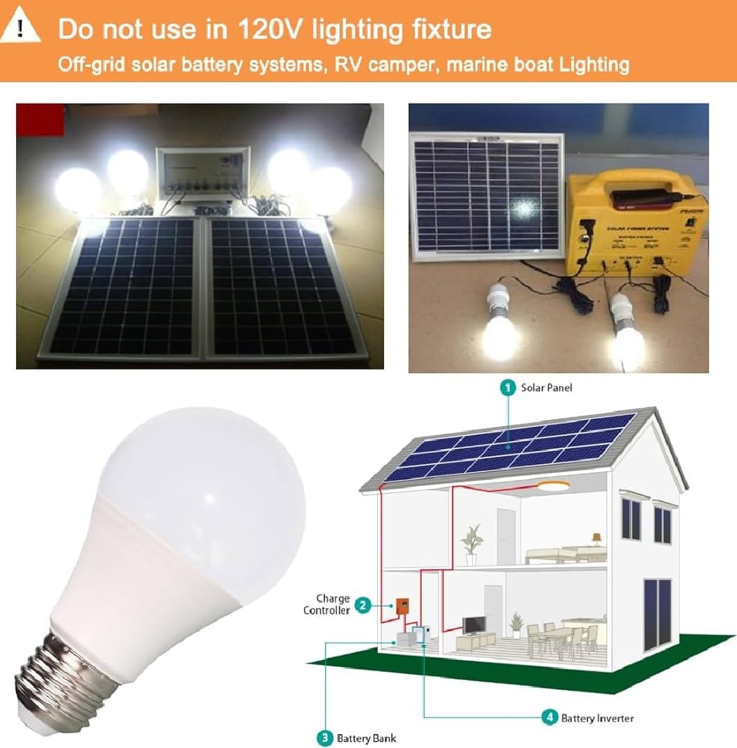 12W DC 12V Solar LED Bulb E27 | Energy Saving Battery & Solar Light